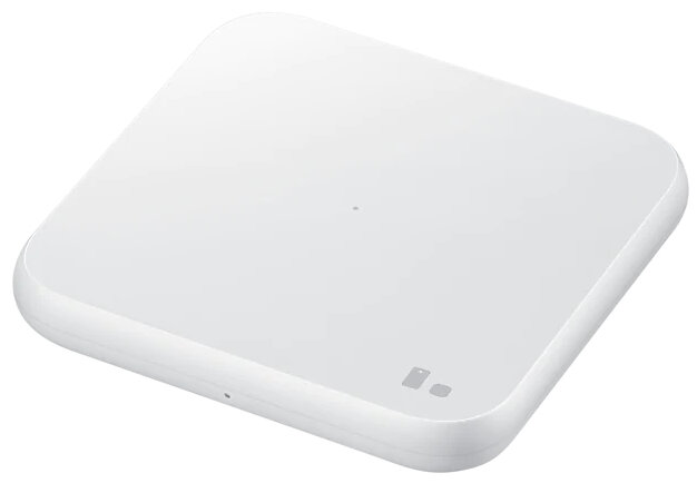 Biała bezprzewodowa podkładka ładująca na białym tle. Logo Samsung nie jest obecne.