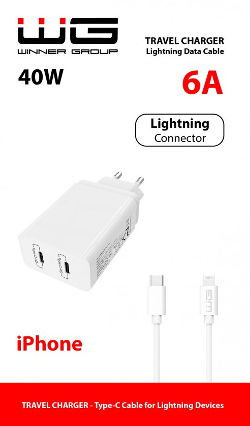 Ładowarka sieciowa WG 2x PD20W+PD20W C-Lightning MFI