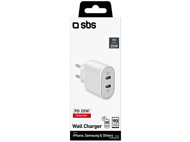 SBS Travel Charger 2xUSB-C PD 20W Biały – zdjęcie 2