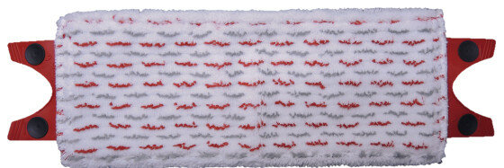 Biało-czerwona głowica mopa z czerwonymi łącznikami.