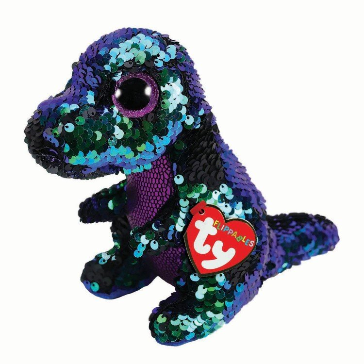 Maskotka TY INC Beanie Boos Flippables Crunch - zielono - fioletowy dinozaur z cekinami 17 cm
