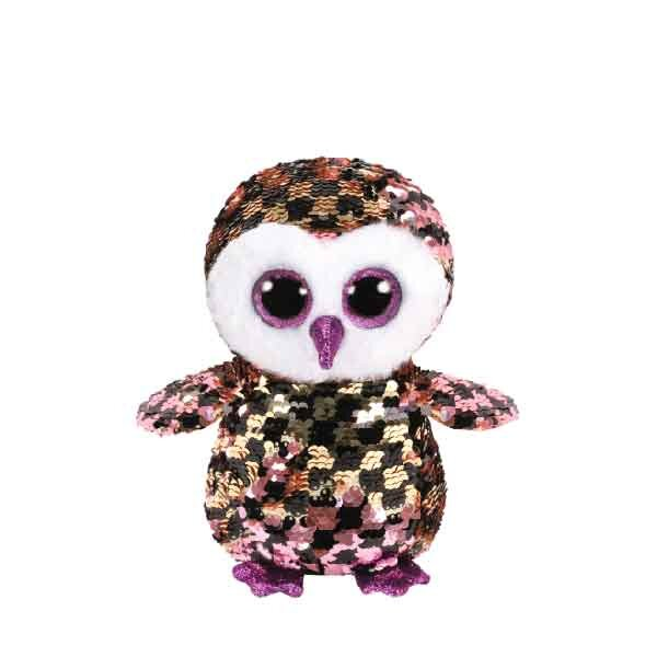 Maskotka TY INC Beanie Boos Flippables Sequin - Czarno-różowo-złota sowa z cekinami 15 cm
