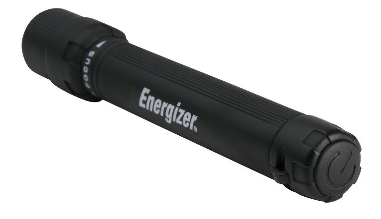Czarna latarka Energizer z napisem 'Energizer'.