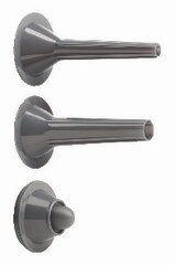 Trzy szare przedmioty. Górny i środkowy są podobne do lejka. Dolny to mały, szary, zaokrąglony przedmiot.