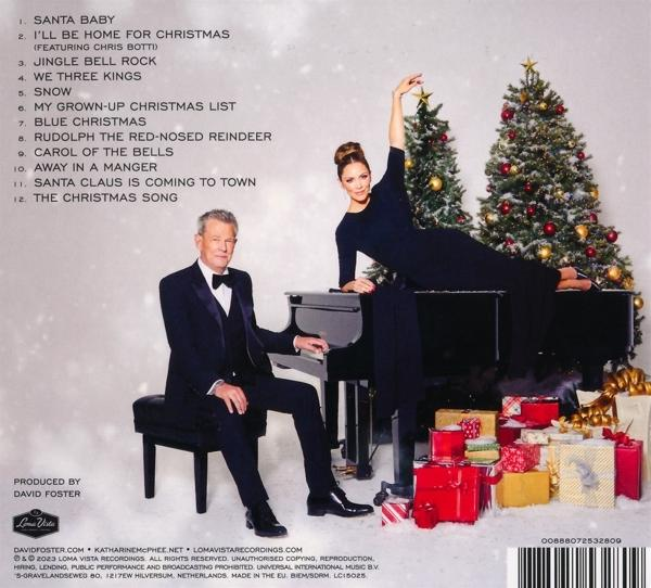 Rückseite einer CD-Hülle mit einem Paar und Weihnachtsbäumen.