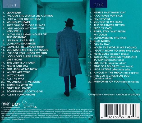 Die Rückseite einer CD mit Titellisten und einem Bild eines Mannes im Mantel.