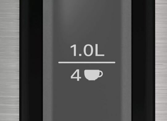 Szara skala pokazująca 1,0 l nad symbolem 4 filiżanek.