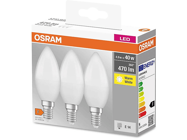 Żarówka LED OSRAM BASE CLB40 4,9W/470lm E14 3szt – zdjęcie 2