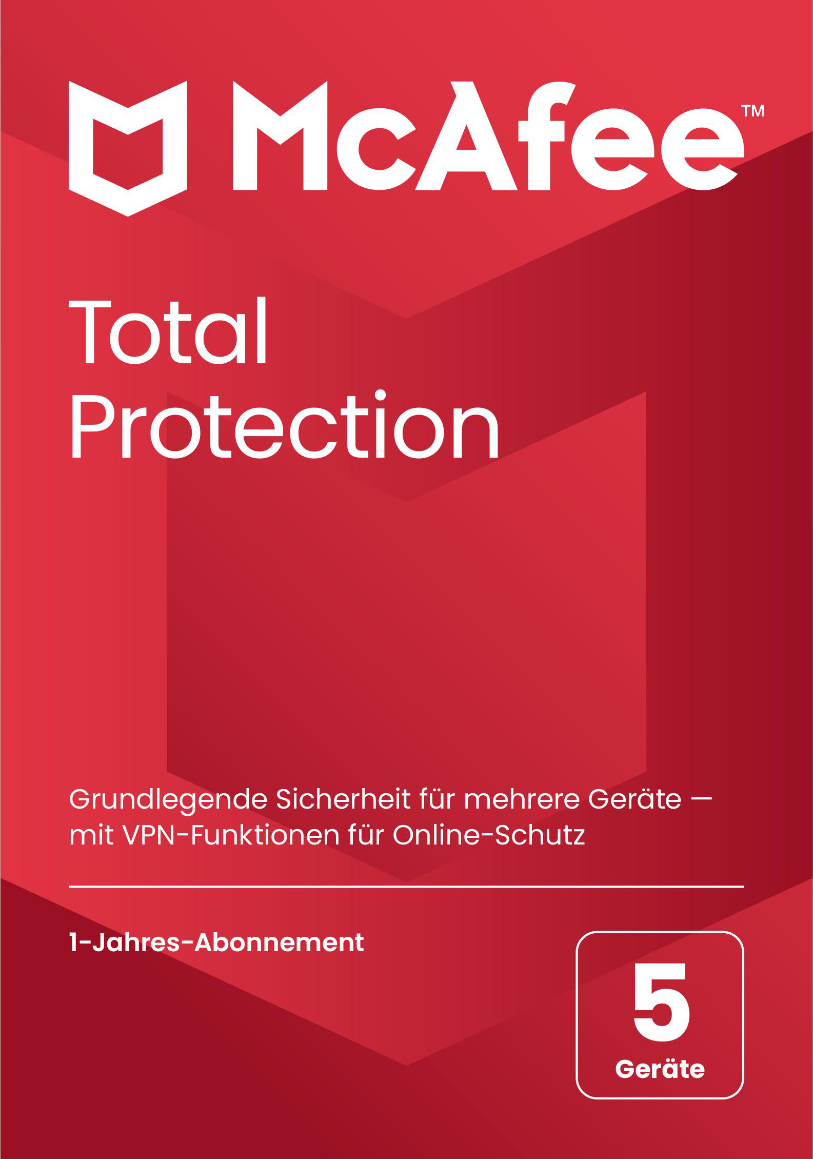 McAfee Total Protection 5 Geräte, 1 Jahr, Code in einer Box - [PC, iOS, Mac, Android] - [Multiplattform]