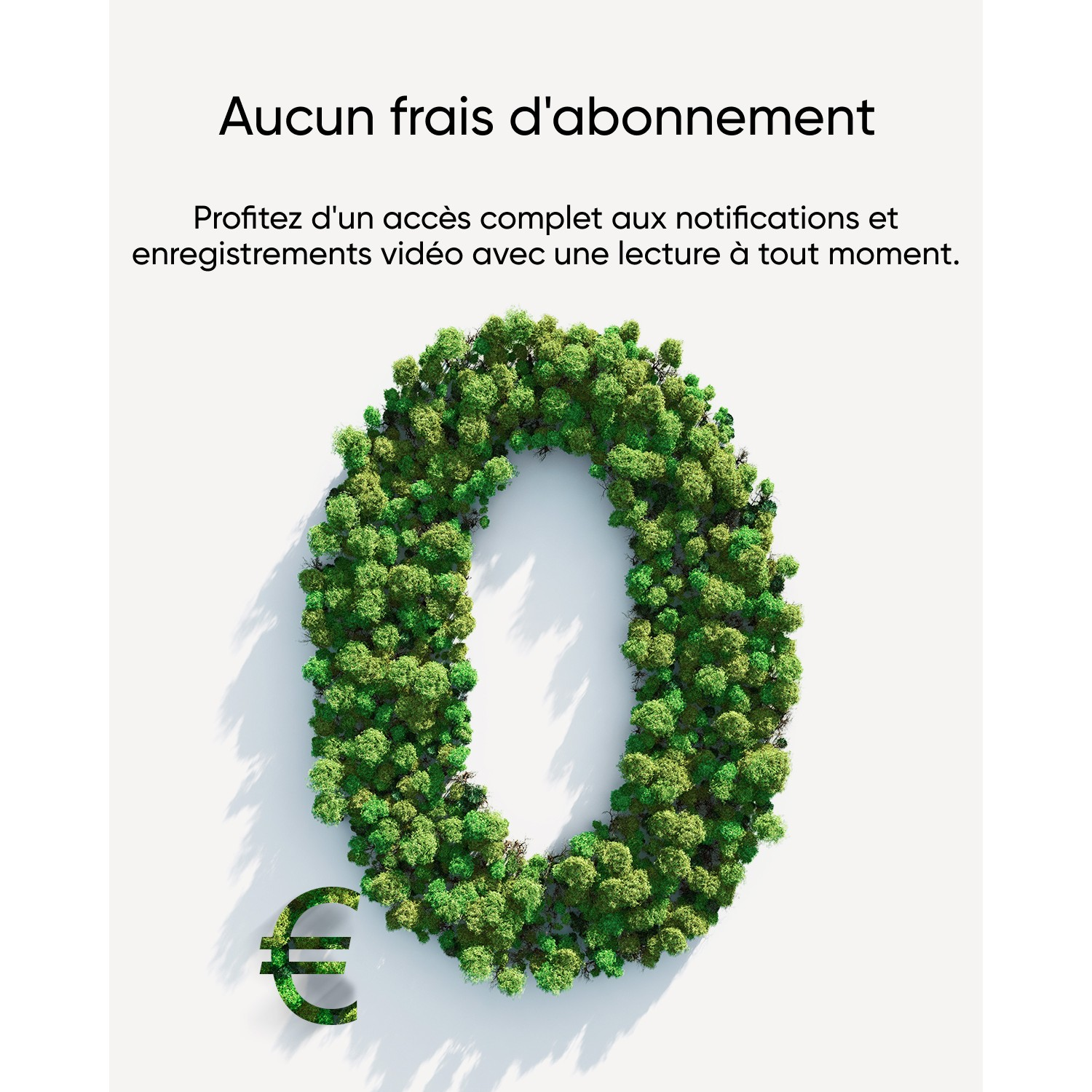 Symbole zéro vert et feuillu avec un symbole euro, sur fond blanc.