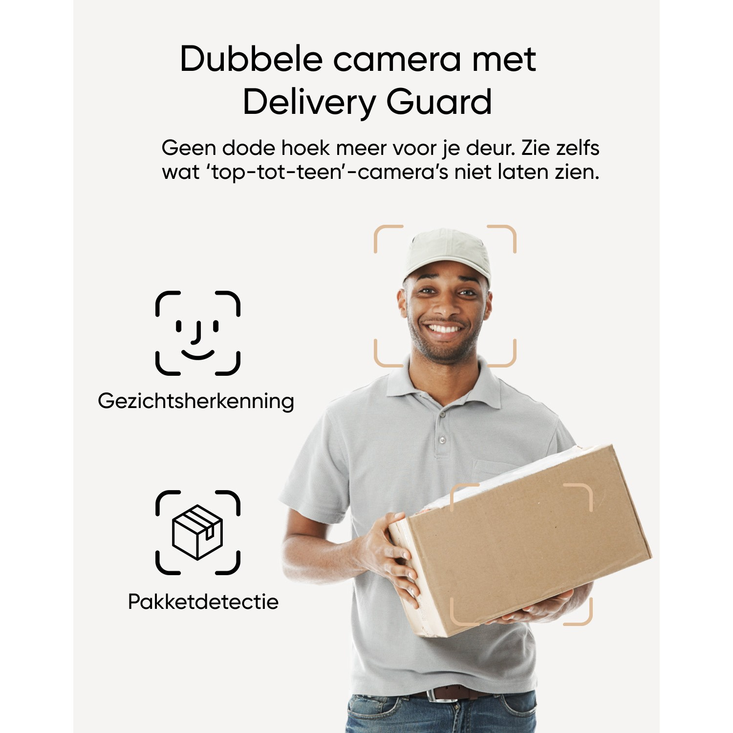 Man holding a box, with face and package detection icons.