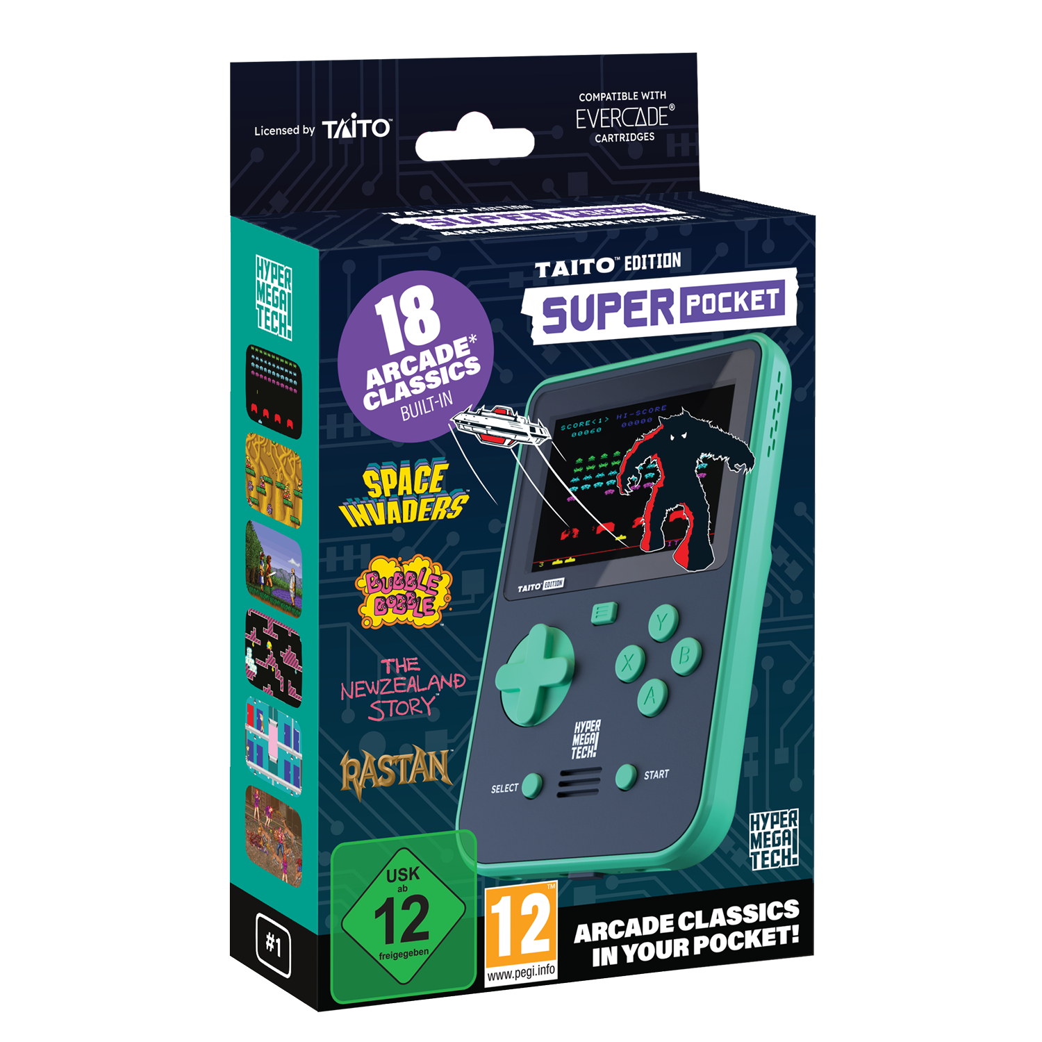 Schachtel einer Handheld-Spielkonsole mit Spielgrafik.