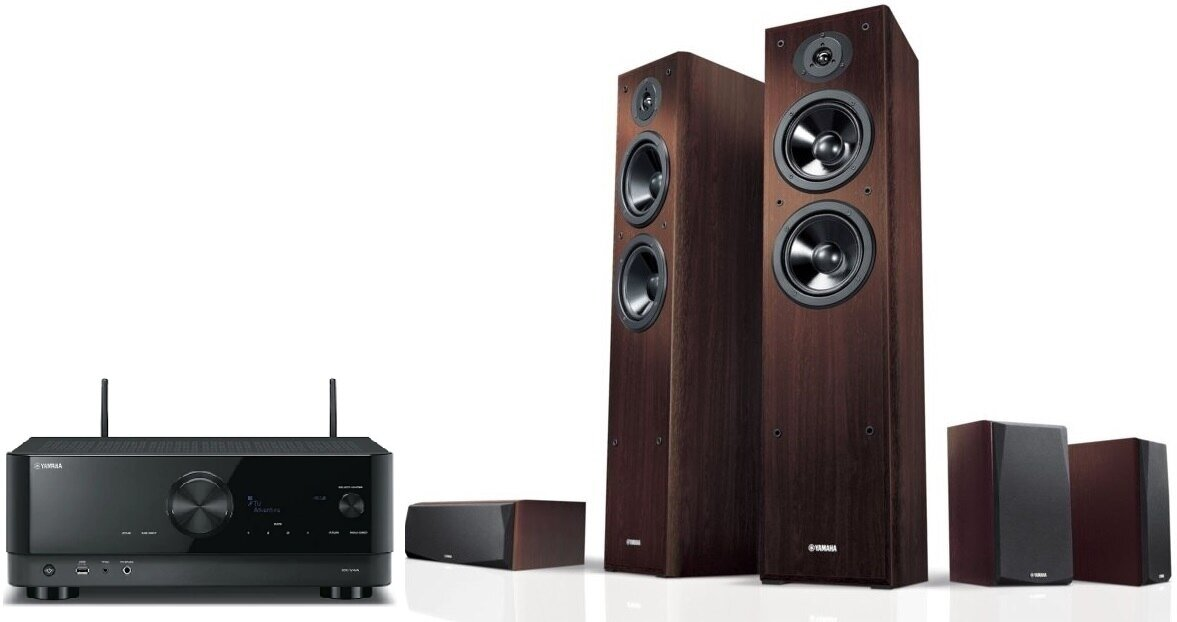 Kino domowe YAMAHA MusicCast RX-V4A Czarny + NS-F51/NS-P51 Orzech