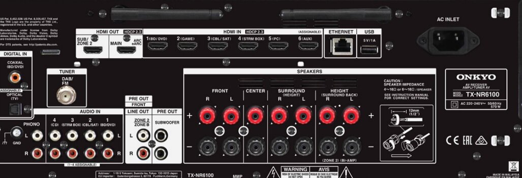 Kino domowe ONKYO TX-NR6100 + Klipsch R-820F/R-34C/R-51M Czarny