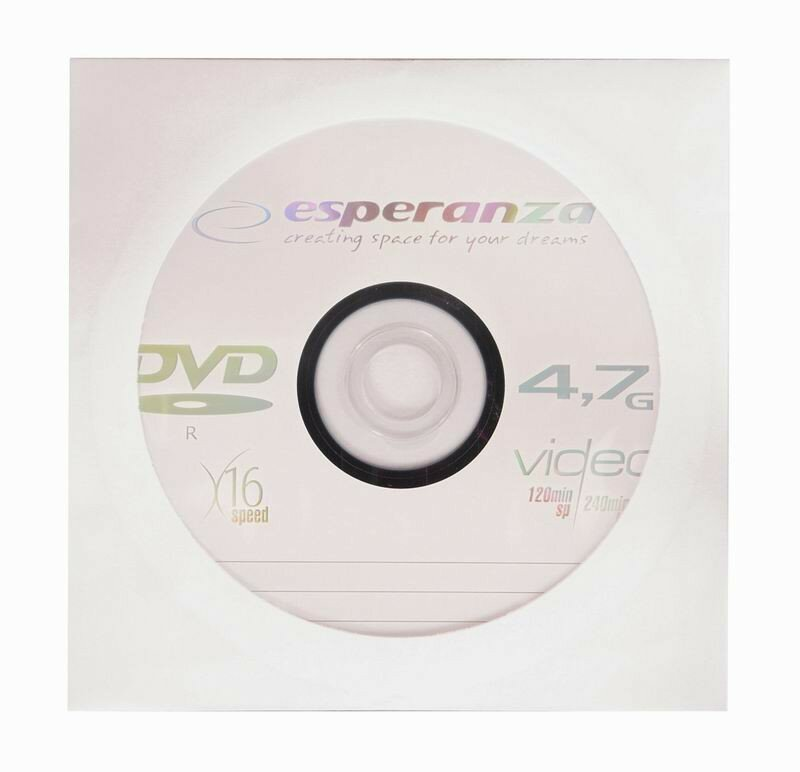 Biała płyta DVD z logo i tekstem, 4,7G i wideo.