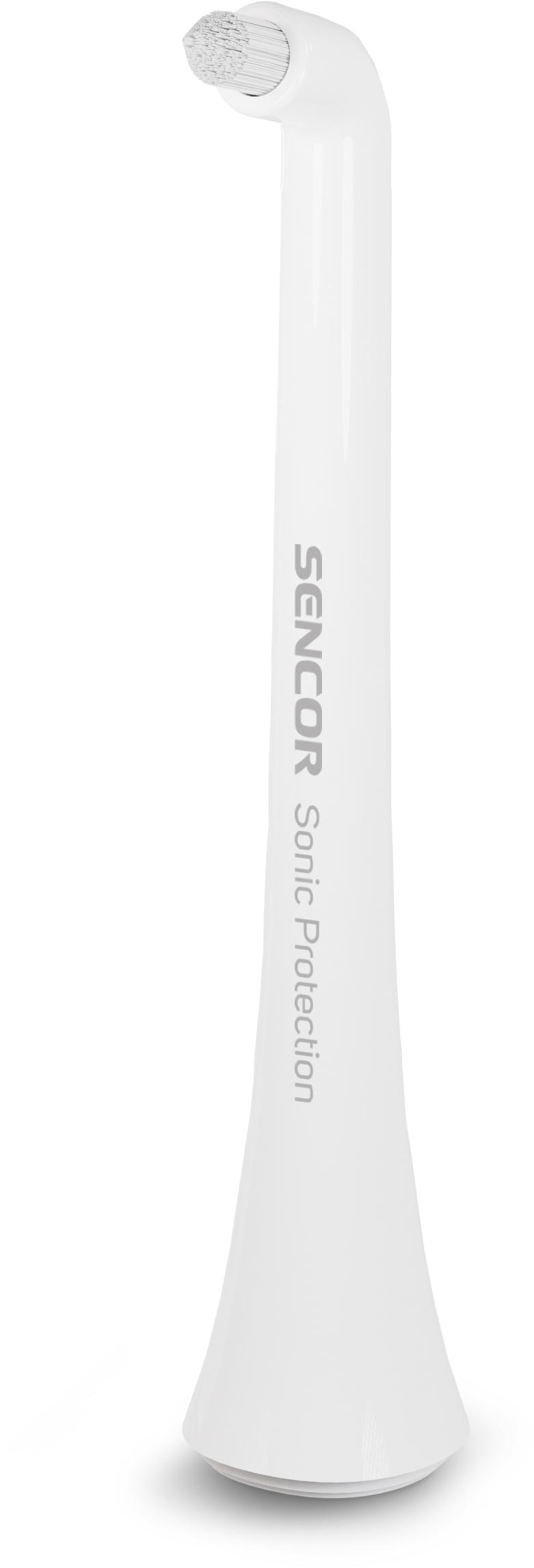 Egy fehér fogkefe fej a SENCOR Sonic Protection felirattal.