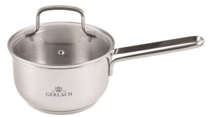 Garnek ze stali nierdzewnej ze szklaną pokrywką i uchwytem. Marka: GERLACH.
