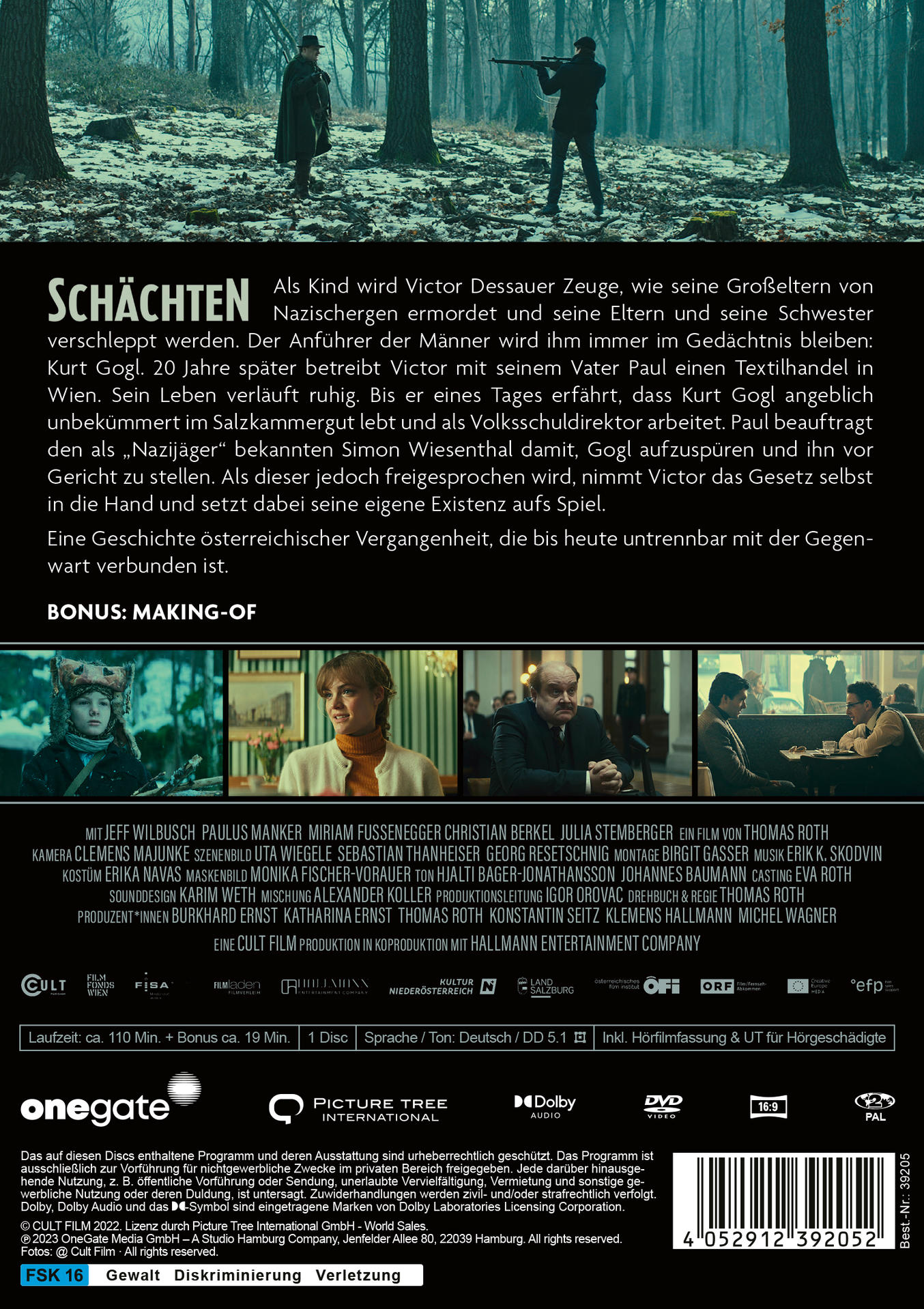 DVD-Rückseite. Zwei Männer im Wald. Text auf Deutsch über einen Film.