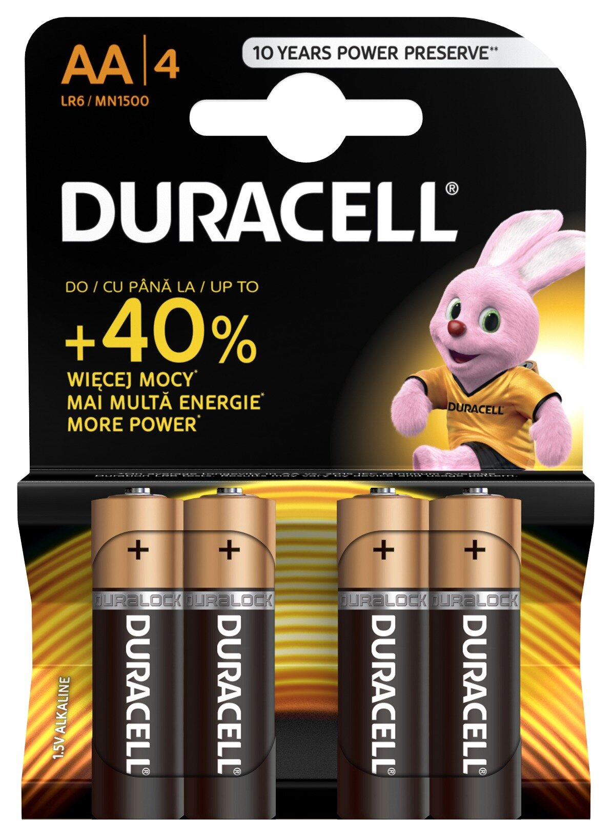 Baterie Duracell AA z różowym zajączkiem i 40% większą mocą.