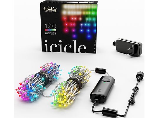 TWINKLY Icicle 190 RGB+W LED 5mm - Guirlande lumineuse (Noir)