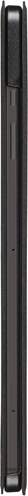 A black phone in a protective case.