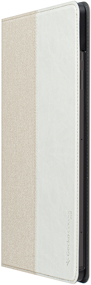 Tablet case, beige and white, with a herringbone pattern.