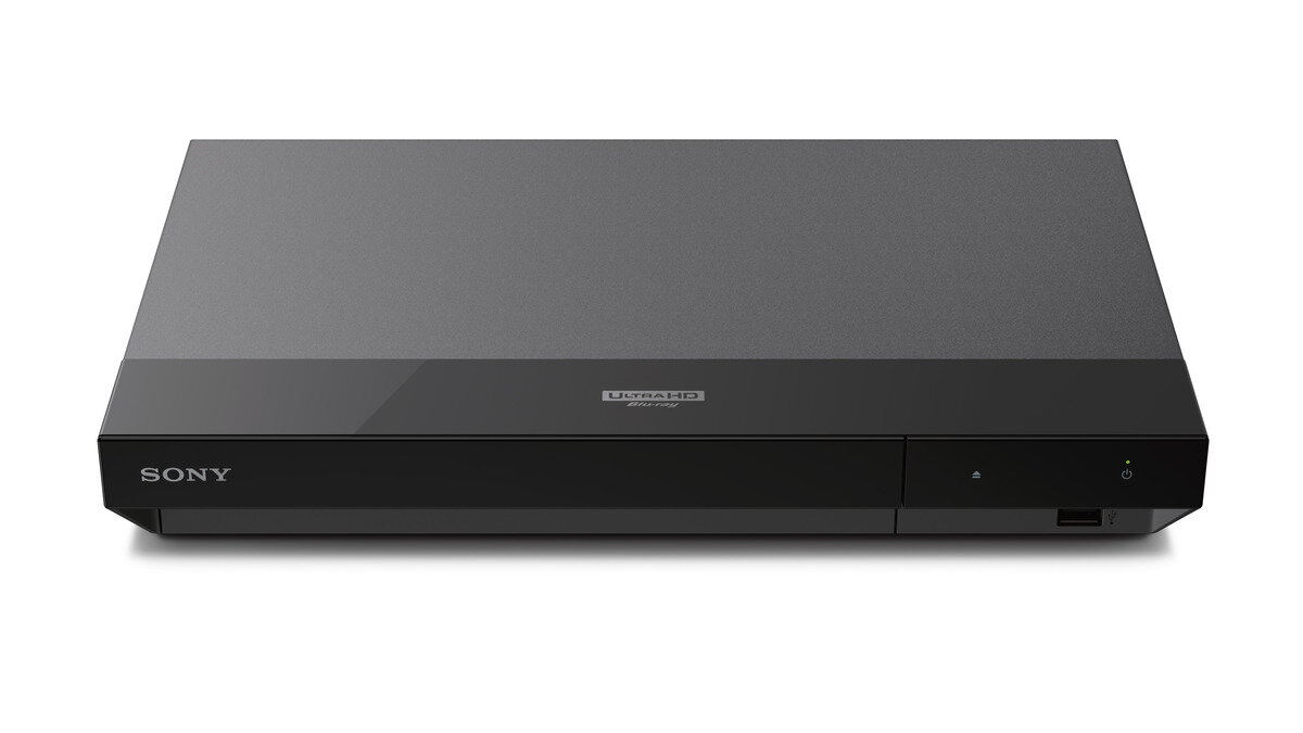 Czarny odtwarzacz Blu-ray Ultra HD Sony na białym tle.