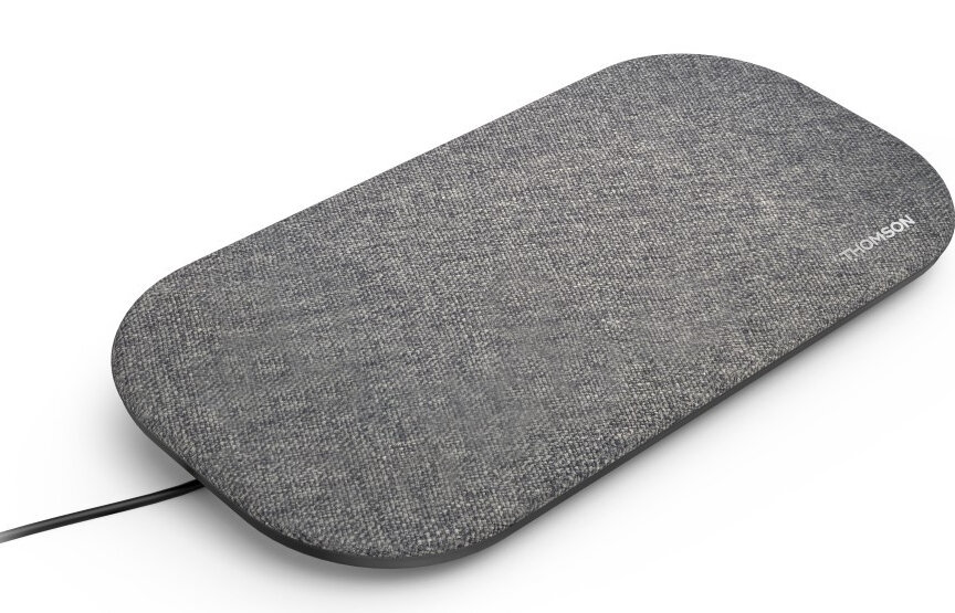 Szary kabel ładujący Thomson na białym tle.