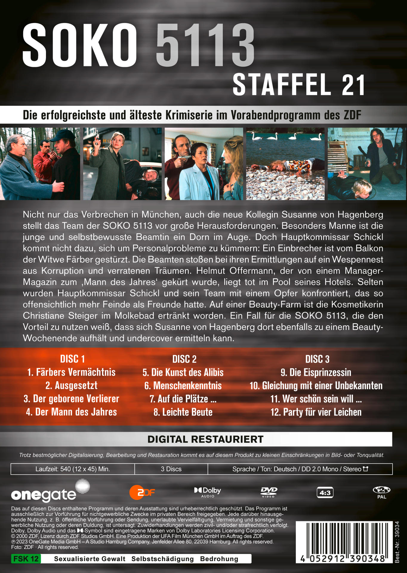 Rückseite der DVD-Hülle. Text und Fotos einer TV-Serie. Eine Liste der Kapitel wird angezeigt.