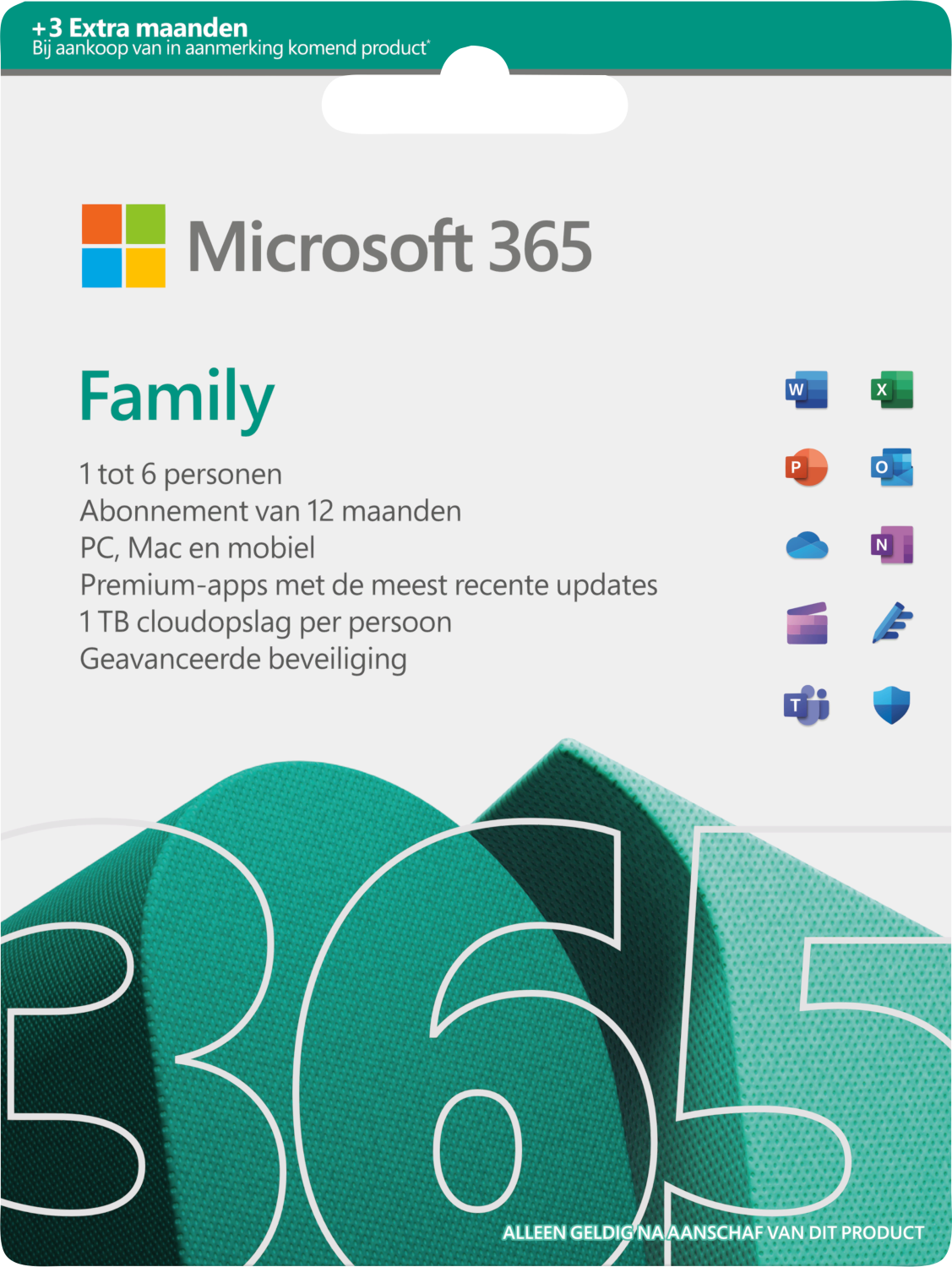 Microsoft 365 Famille NL 12 mois (+3 mois extra si acheté ensemble avec un laptop*)