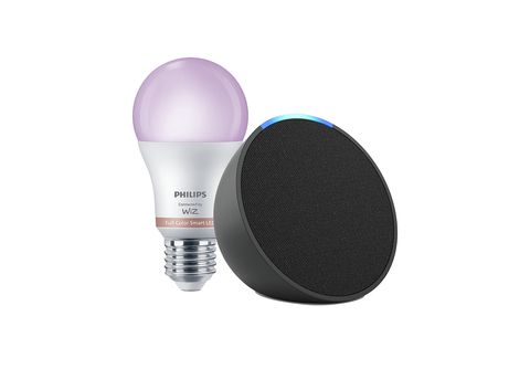 Pack de Echo Pop Altavoz inteligente con Alexa, Antracita + Bombilla  inteligente Philips Smart LED, 8