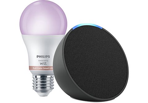 Pack de Echo Pop Altavoz inteligente con Alexa, Antracita + Bombilla  inteligente Philips Smart LED, 8