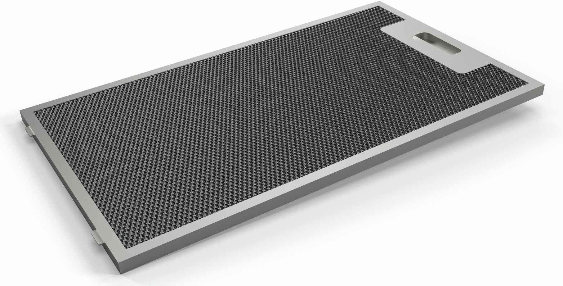 Prostokątny filtr okapu z metalową ramą i siatką.