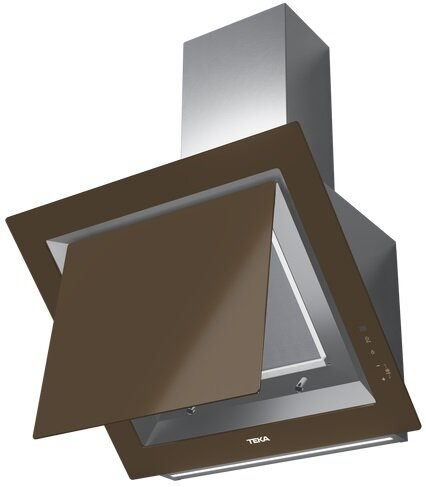 Brązowy i srebrny okap z otwartym panelem, z marką TEKA.