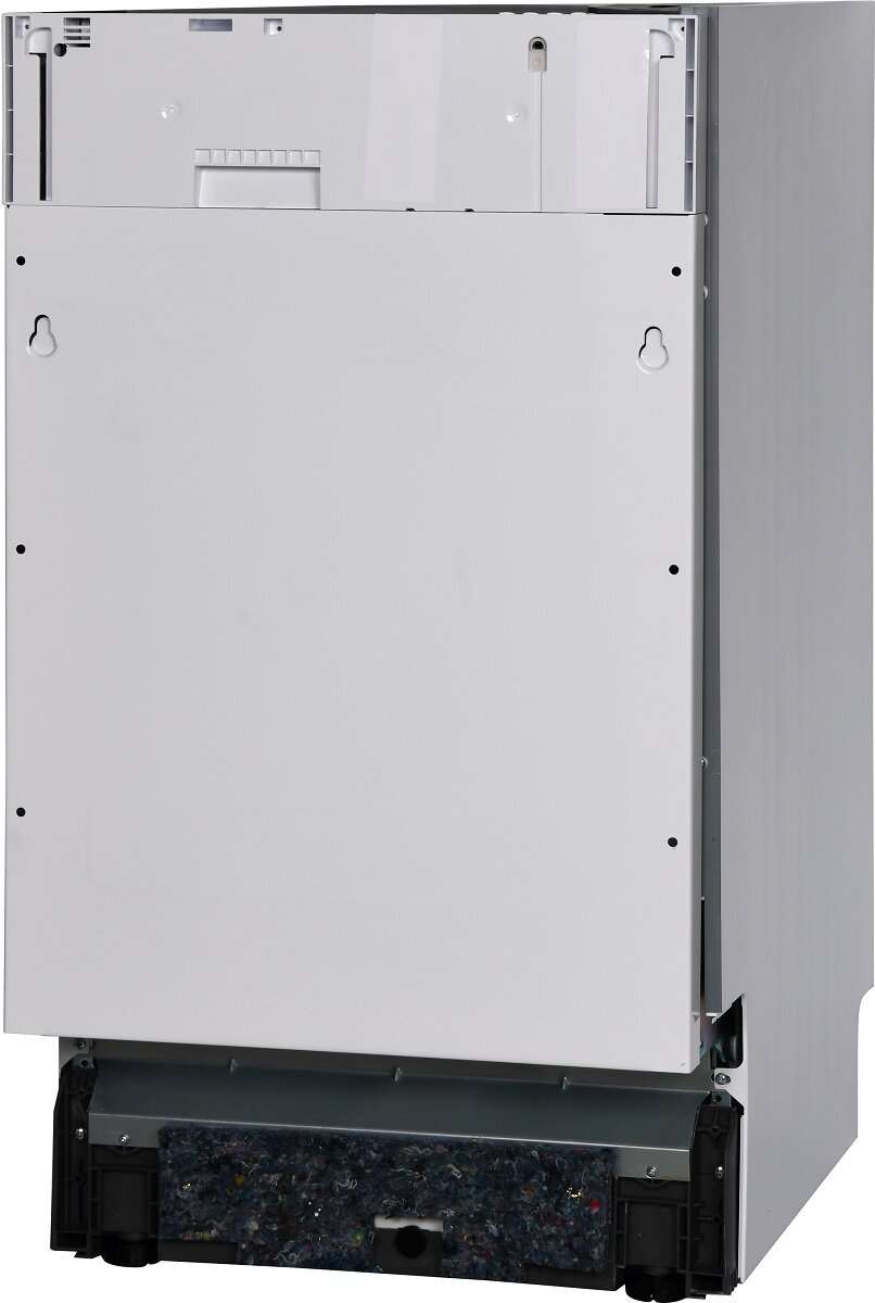 Tył białej zmywarki z widocznymi elementami.