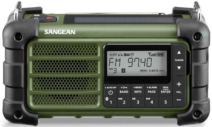 Zielone radio z wyświetlaczem cyfrowym.