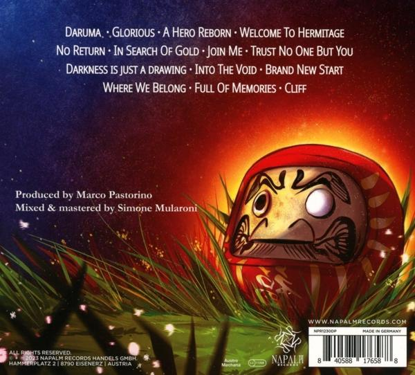 CD-Albumcover mit roter Daruma-Puppe, Songtiteln und Napalm Records-Logo.