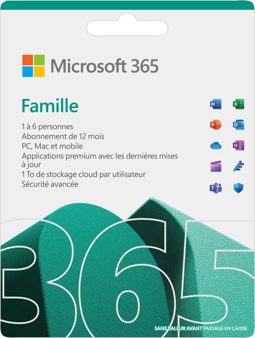 Microsoft 365 Famille FR 12 mois (+3 mois extra si acheté ensemble avec un laptop*) + McAfee LiveSafe Attach pour tous les appareils FR/NL