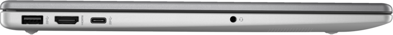 Egy laptop oldalsó nézete. HDMI, USB-C és fejhallgató-csatlakozó portokat mutat.