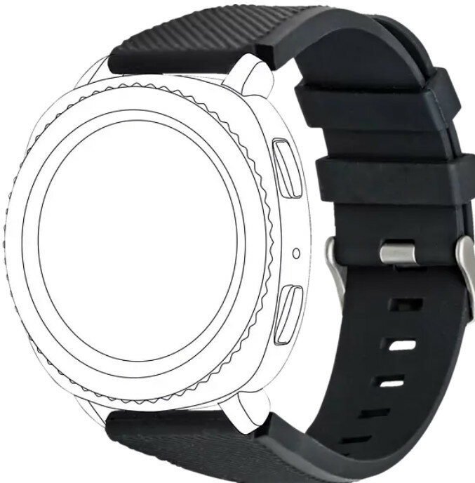Czarny smartwatch z okrągłą tarczą i czarnym paskiem.