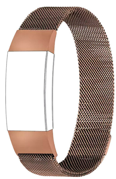 Bransoleta mediolańska w kolorze różowego złota z białym prostokątnym wyświetlaczem.