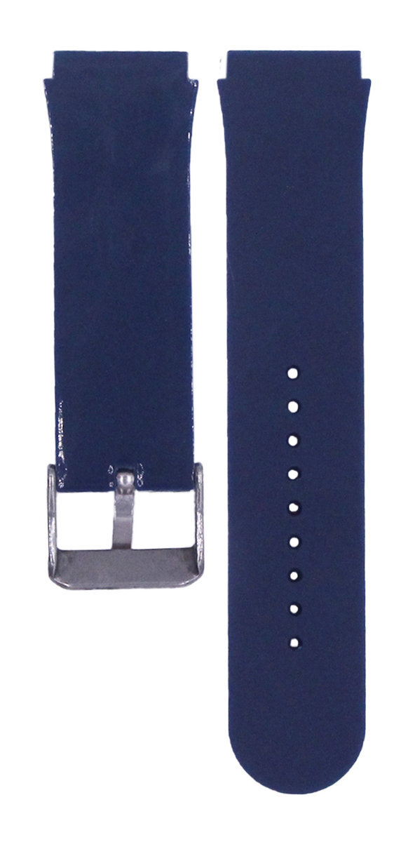 Dwa niebieskie paski do zegarka ze srebrną klamrą, na białym tle.