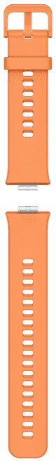 Jasnopomarańczowy pasek do zegarka z klamrą i wzorem dziurek.