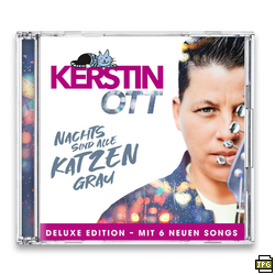 CD-Cover: Kerstin Ott. Titel: Nachts sind alle Katzen grau. Frauen-Gesicht auf dem Cover.