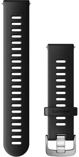 Czarne paski do zegarka Garmin, jeden z klamrą, drugi z otworami.