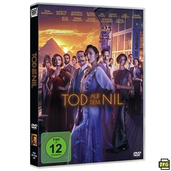 DVD-Cover des Films 'Tod auf dem Nil'. Mit Ensemble-Besetzung und Pyramiden im Hintergrund.