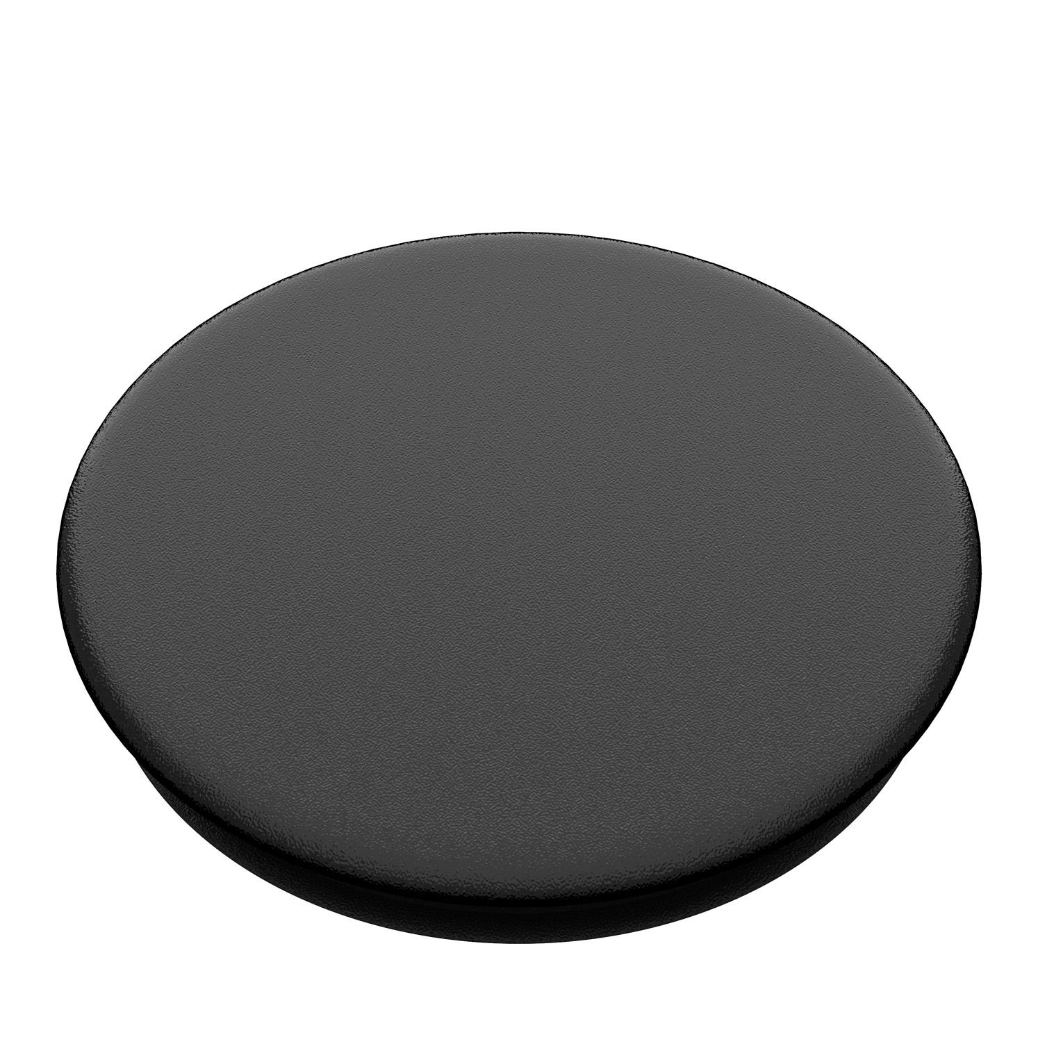 Schwarzer, runder PopSockets-Griff auf einer weißen Oberfläche.