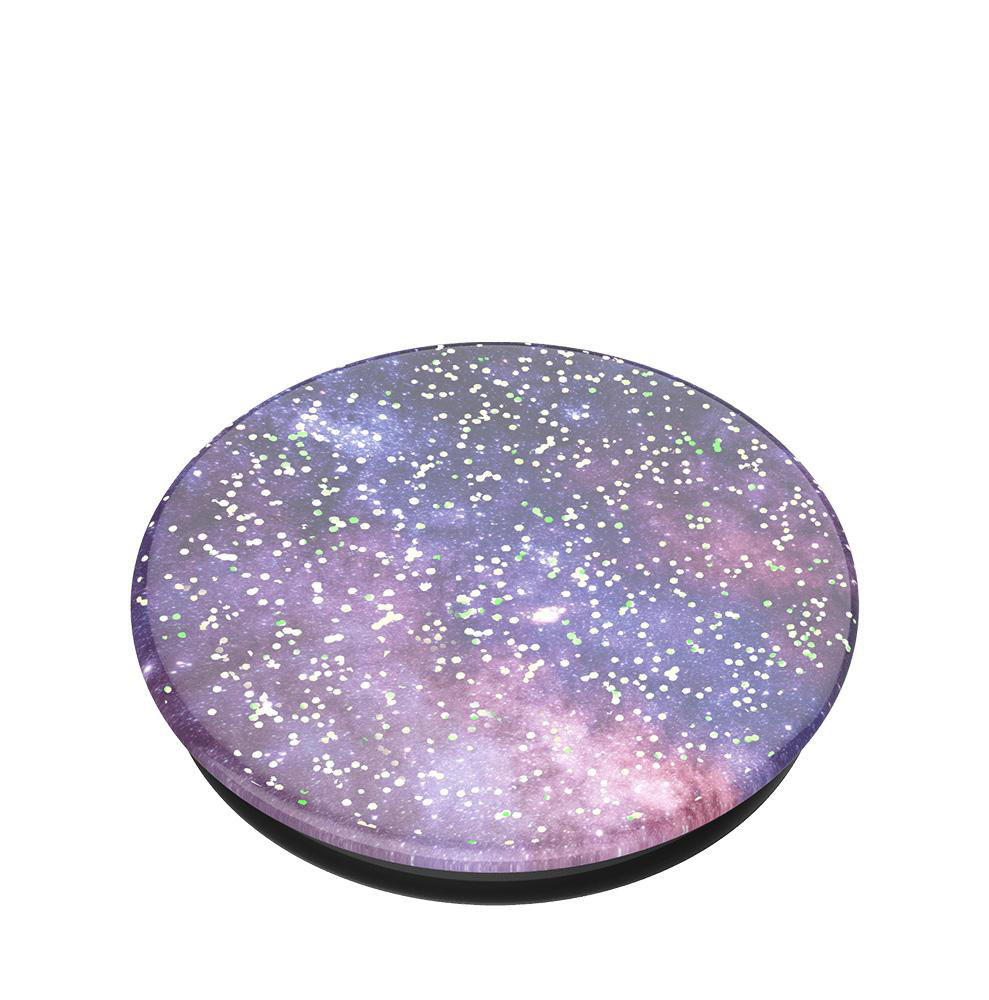 Ein runder PopSocket mit Galaxiedesign, weißer Hintergrund.