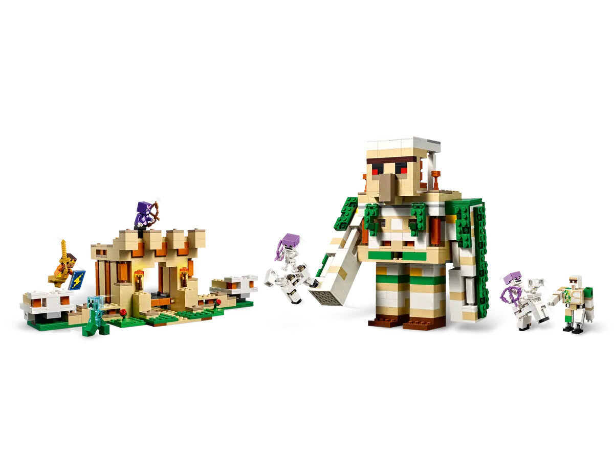 Zestaw Lego Minecraft z dużym golemem i innymi figurkami.