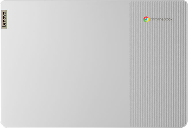 Witte Lenovo Chromebook laptop met het Chrome-logo rechtsboven.